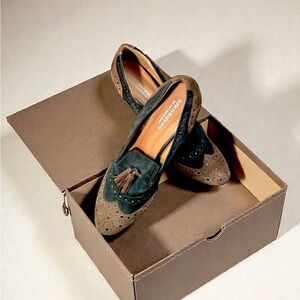 Tassel Suede Loafers in Brown and Dark Green - Town Shoes